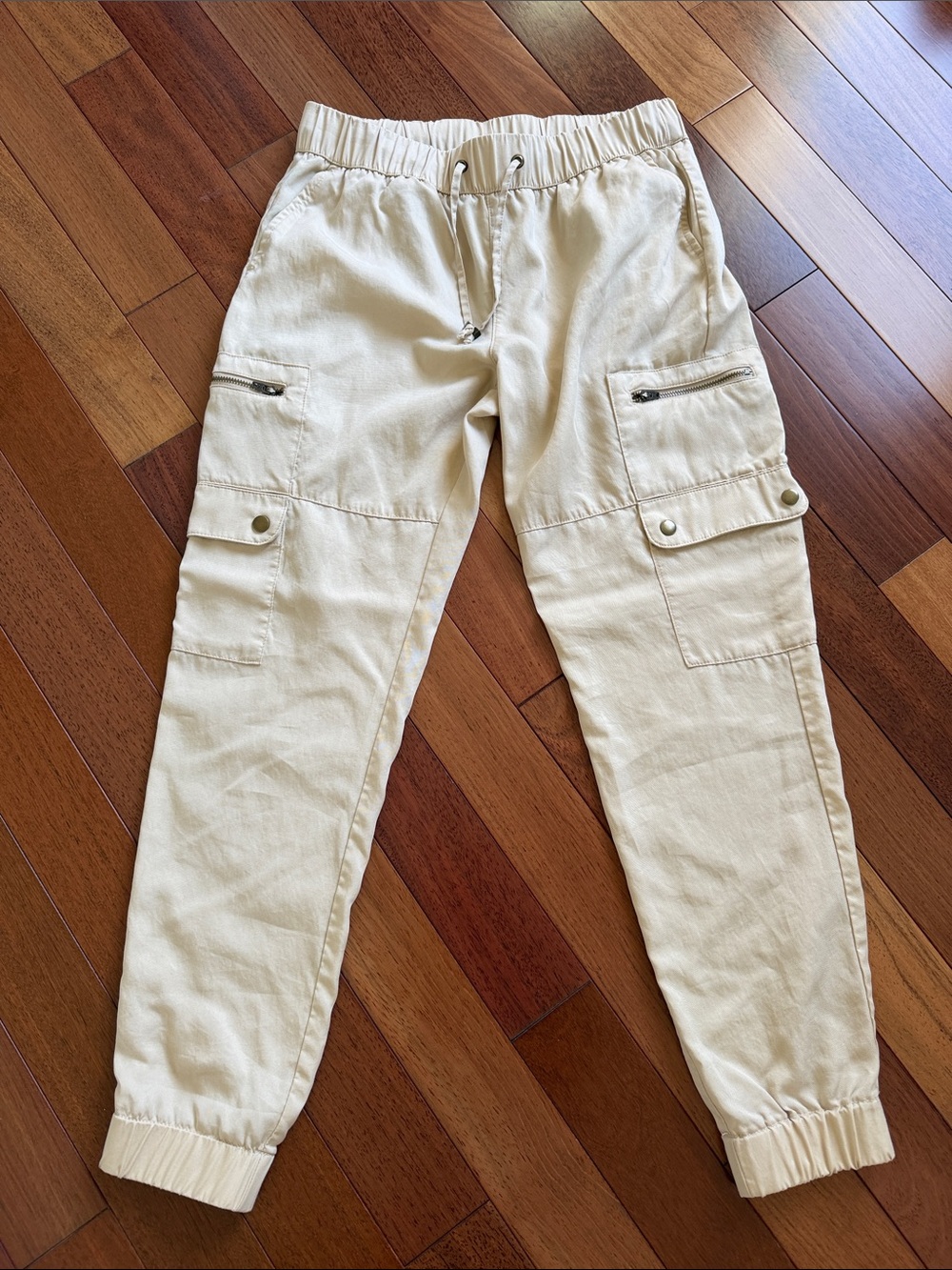 Banana Republic Cream Cargo Jogger Tencel Pants with Elastic Drawstring Waist